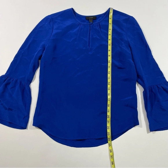 J Crew Silk Bell Sleeve Blouse Blue Keyhole Size 0 - Picture 6 of 6